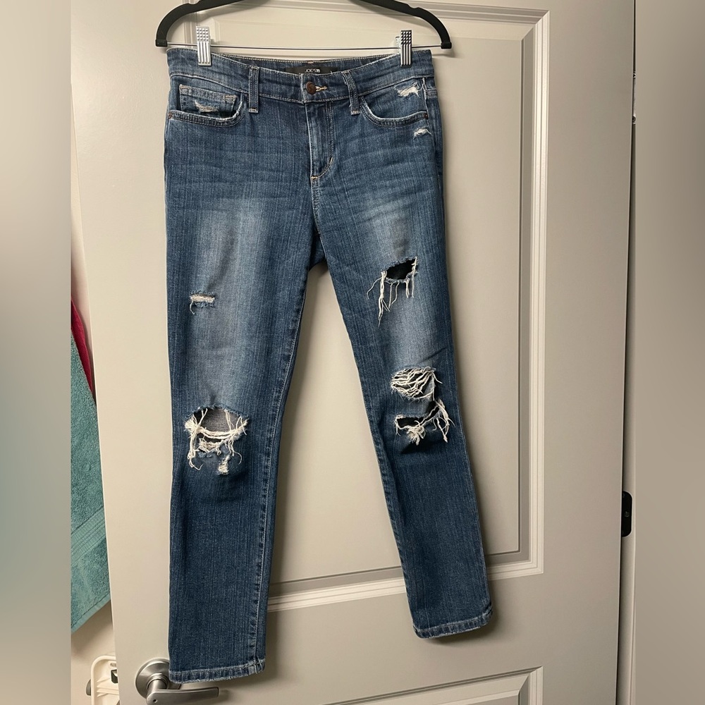 Joe's Jeans Distressed Straight Leg Ankle Blue Denim